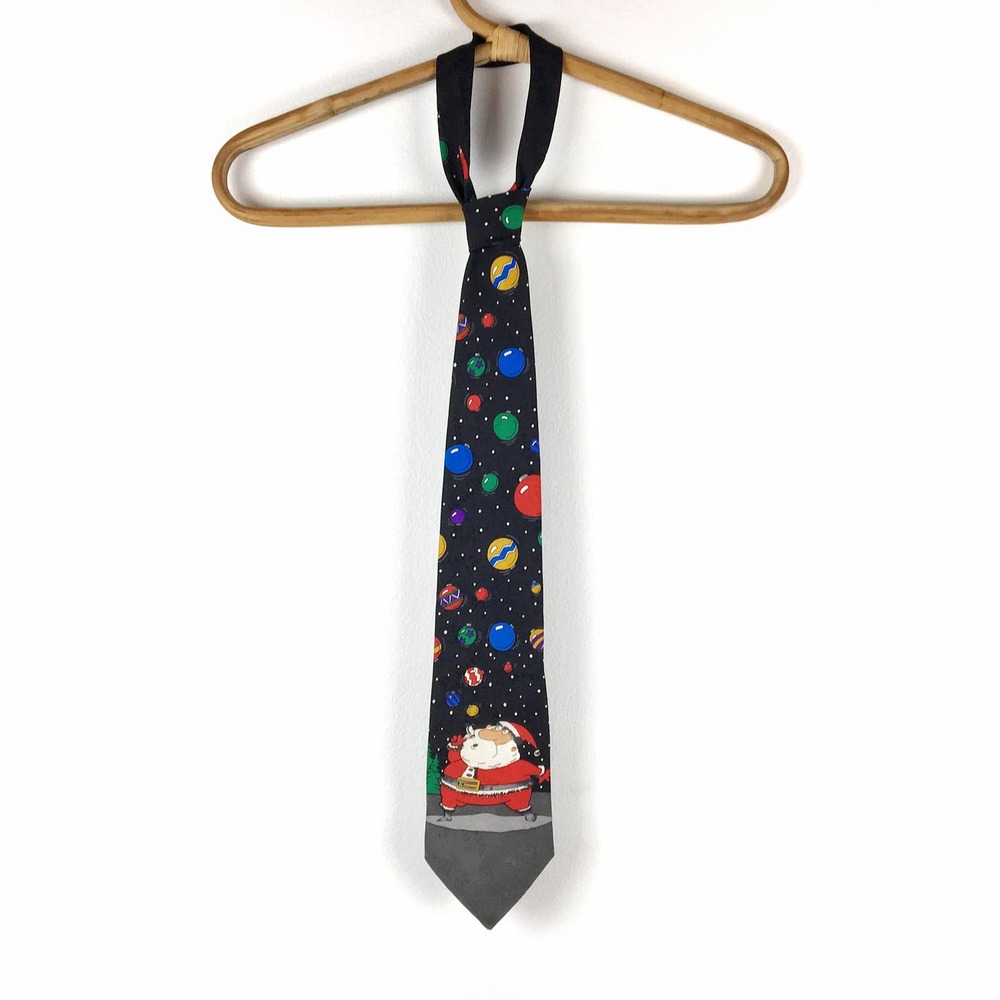 Santa Claus blowing holiday ornament bubbles Christmas neck tie